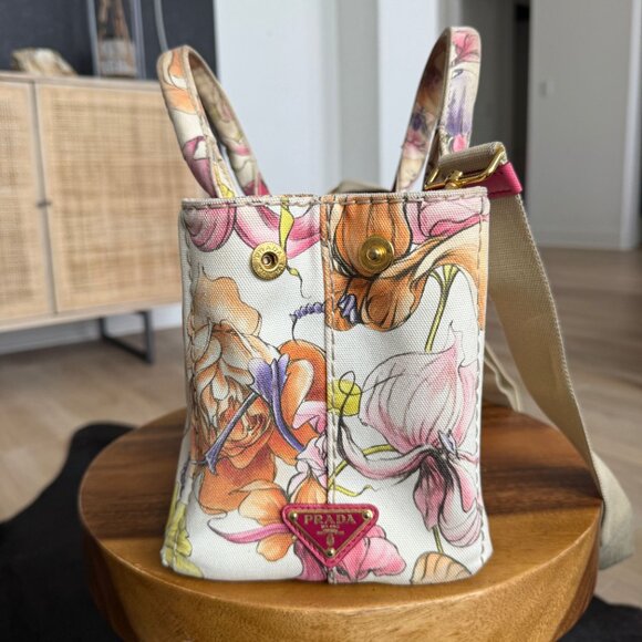 Authentic Rare Prada James Jean fairy 2-way floral canvas shoulder tote - Picture 3 of 11